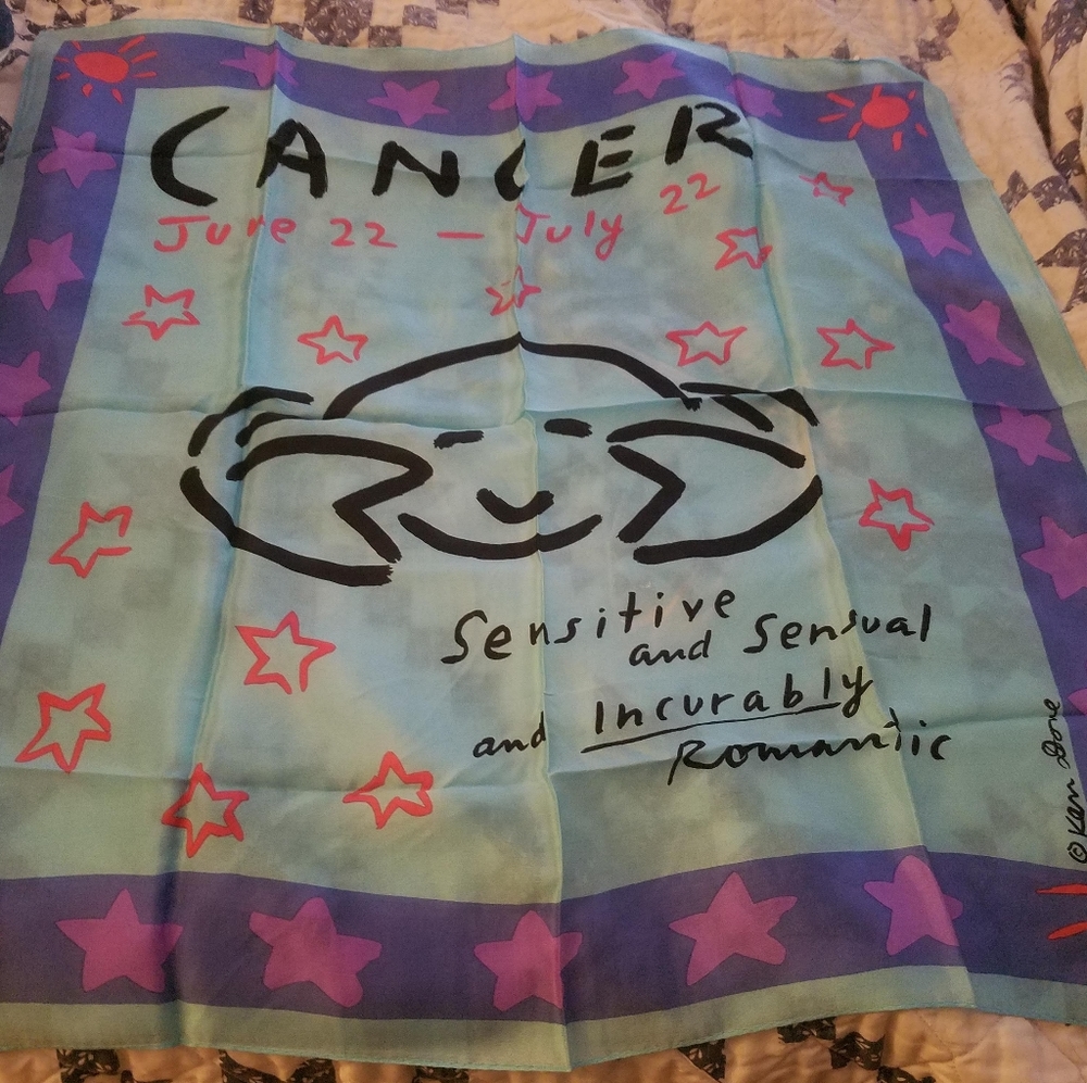 Vintage Ken Done Cancer Zodiac Silk Scarf NWOT